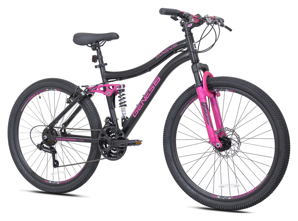 Kent Genesis Maeve Mountain Bike, 26" Wheels, Adults Ages 13+, Black and Pink