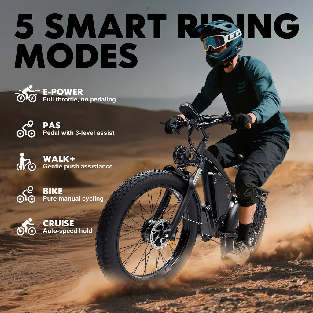 Electric Fat Tire Bike for Adults, 6000W Dual Motor Ebike, Max 50MPH 26"x4.0 Off - Road Mountain Electric Bicycle, 60V 25AH, UL2849