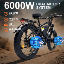 Load image into Gallery viewer, Electric Fat Tire Bike for Adults, 6000W Dual Motor Ebike, Max 50MPH 26"x4.0 Off - Road Mountain Electric Bicycle, 60V 25AH, UL2849