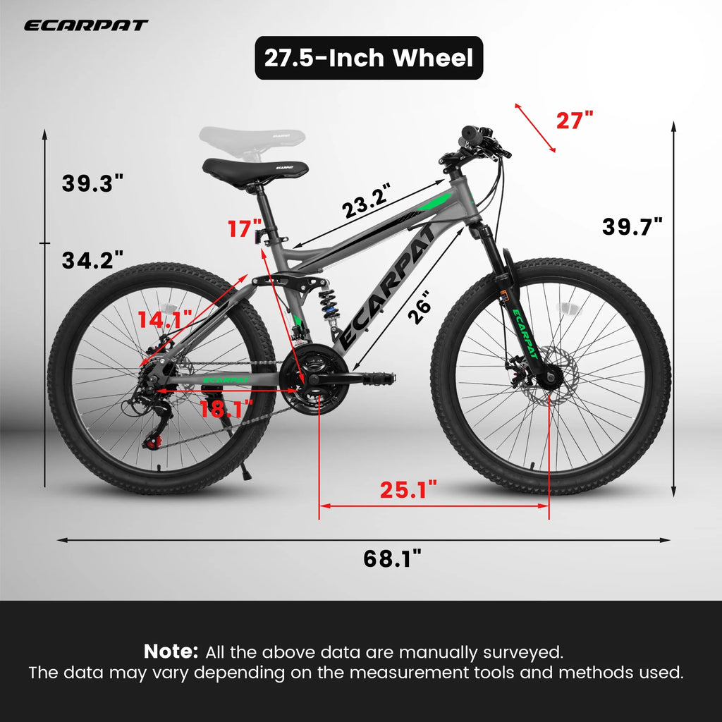27.5 - Inch Mountain Bike for Adults | 21 - Speed Trail & City Bicycle with Disc Brakes | Gray