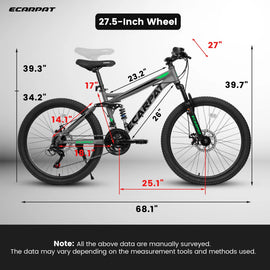 27.5 - Inch Mountain Bike for Adults | 21 - Speed Trail & City Bicycle with Disc Brakes | Gray