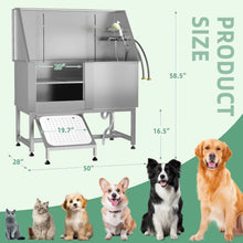 Load image into Gallery viewer, AECOJOY 50'' Professional Stainless Steel Dog Washing Station, Height Adjustable Pet Grooming Dog Bathtub with Ramp